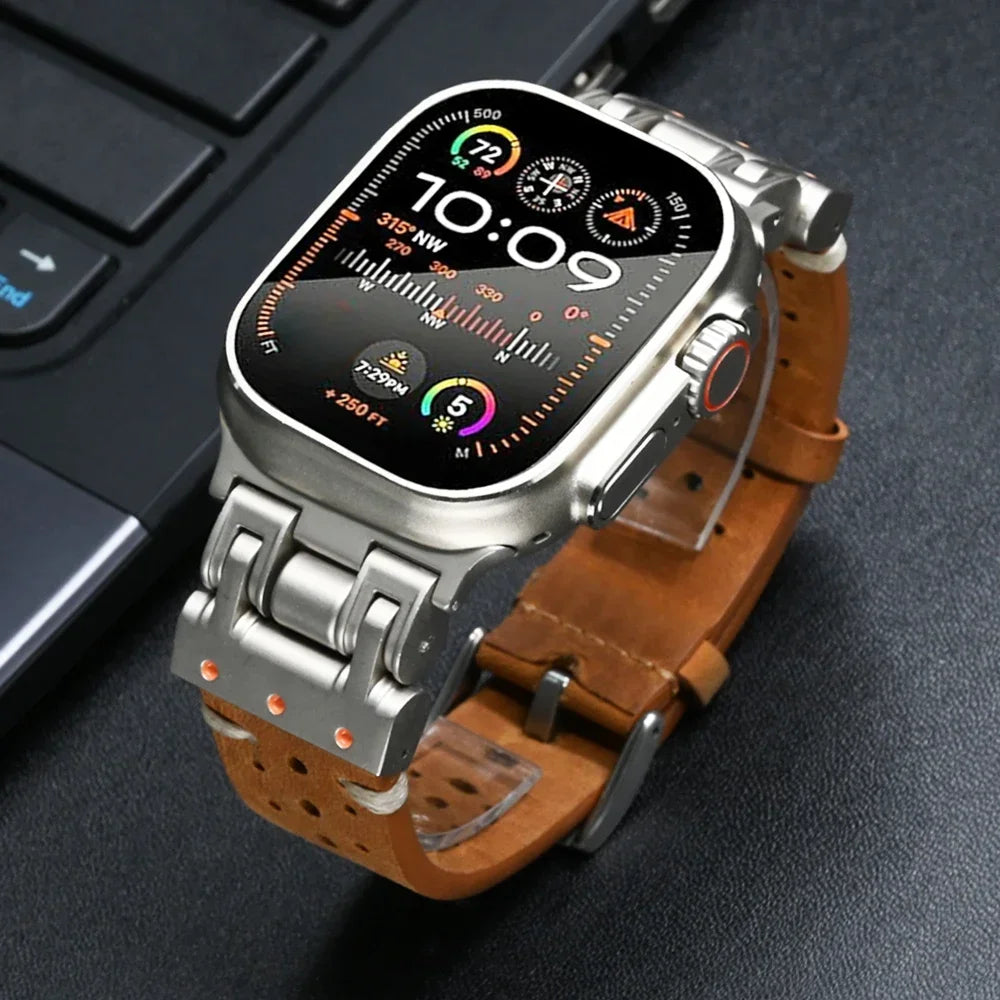 Luxury Metal Leather Band for Apple Watch